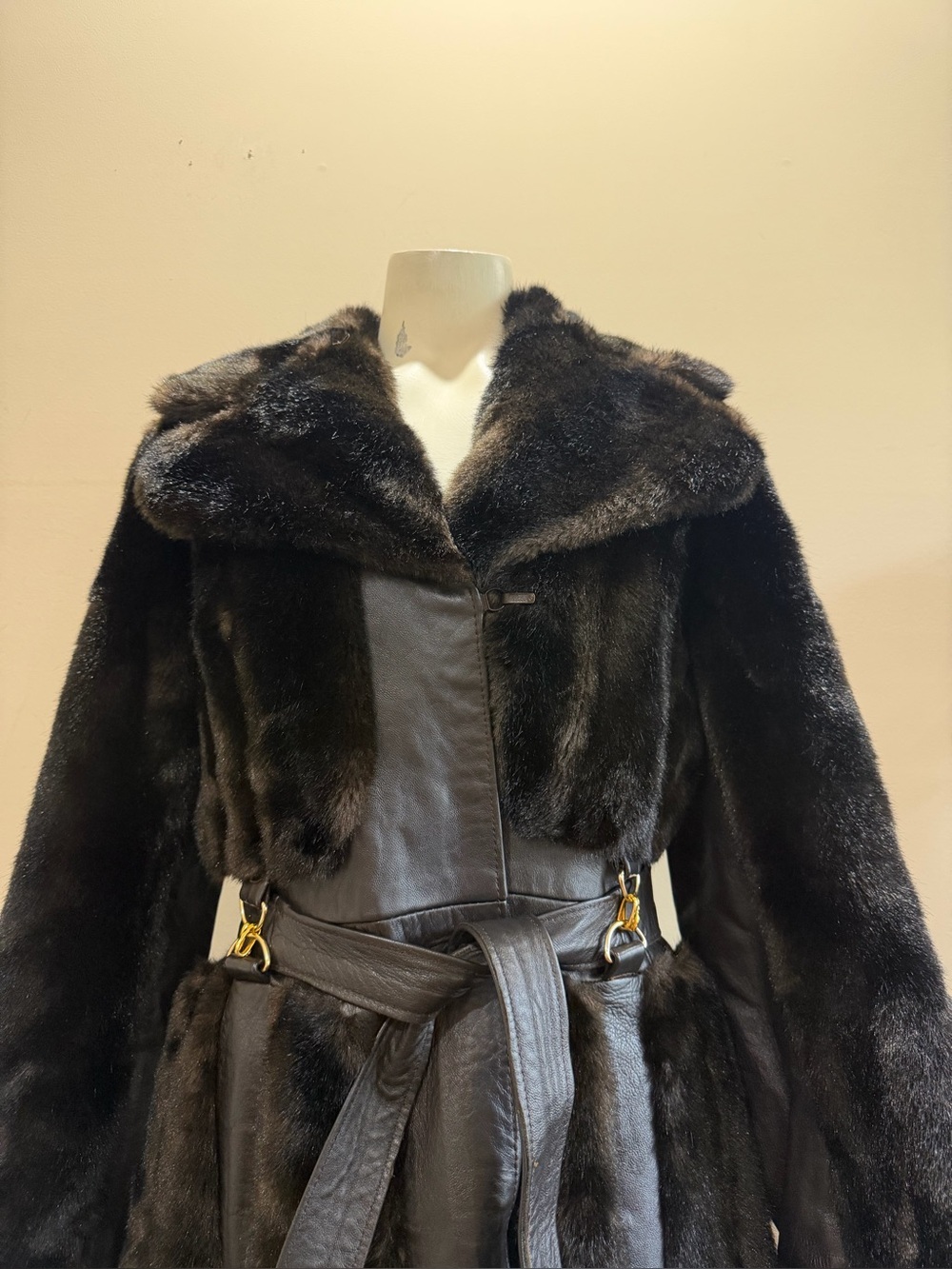 Made in England Women's Dark Brown Faux Fur Trench Coat with Belt
